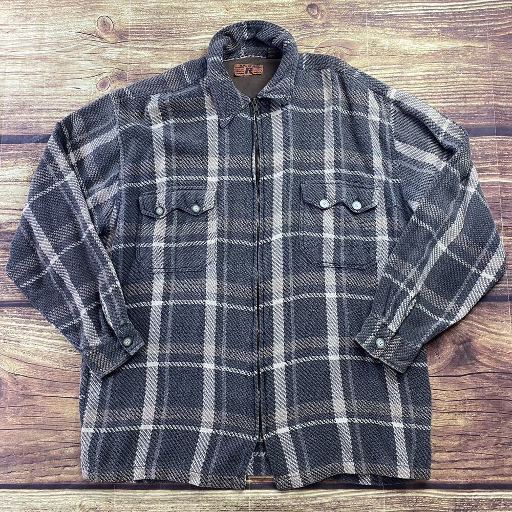 Vtg Raw Edge 90s Baggy Full Zip Flannel Sweater Colorful Front Pockets Large